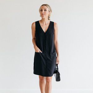 Black Sleeveless V Neck Dress- The Drop